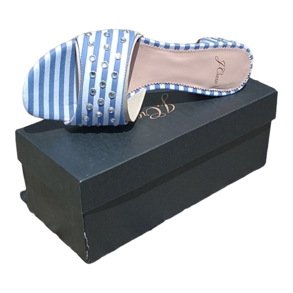 J.Crew Flora Slide Stripe With Studs Spring Sandals Size 8 Preppy Nautical